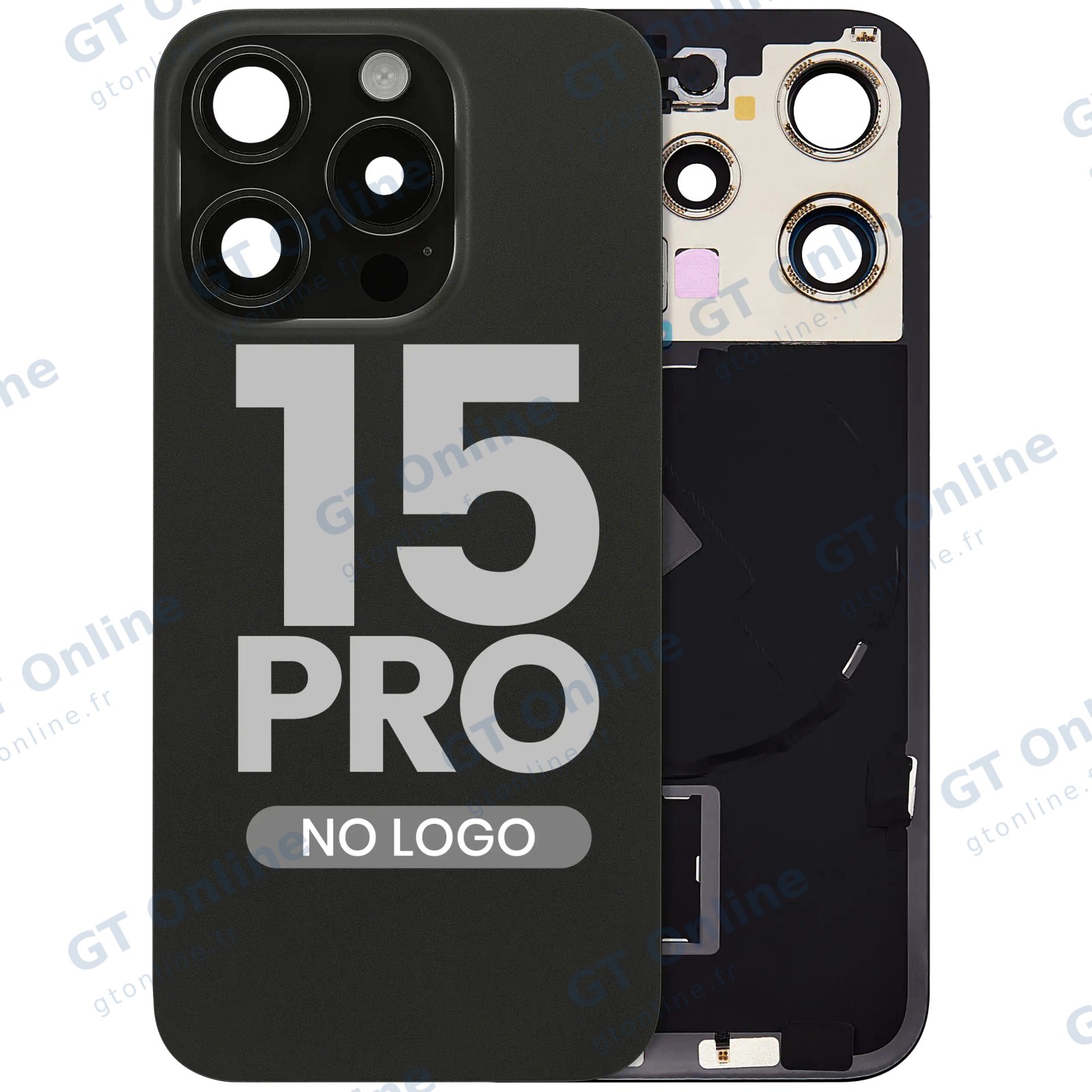 Vitre arrière pour Apple iPhone 15 Pro (sans logo, compatible, titane noir) — réf. 107082130568