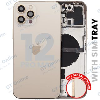 Châssis pour Apple iPhone 12 Pro Max (version EU, origine d'occasion — grade B, or) — Coque arrière avec petites pièces