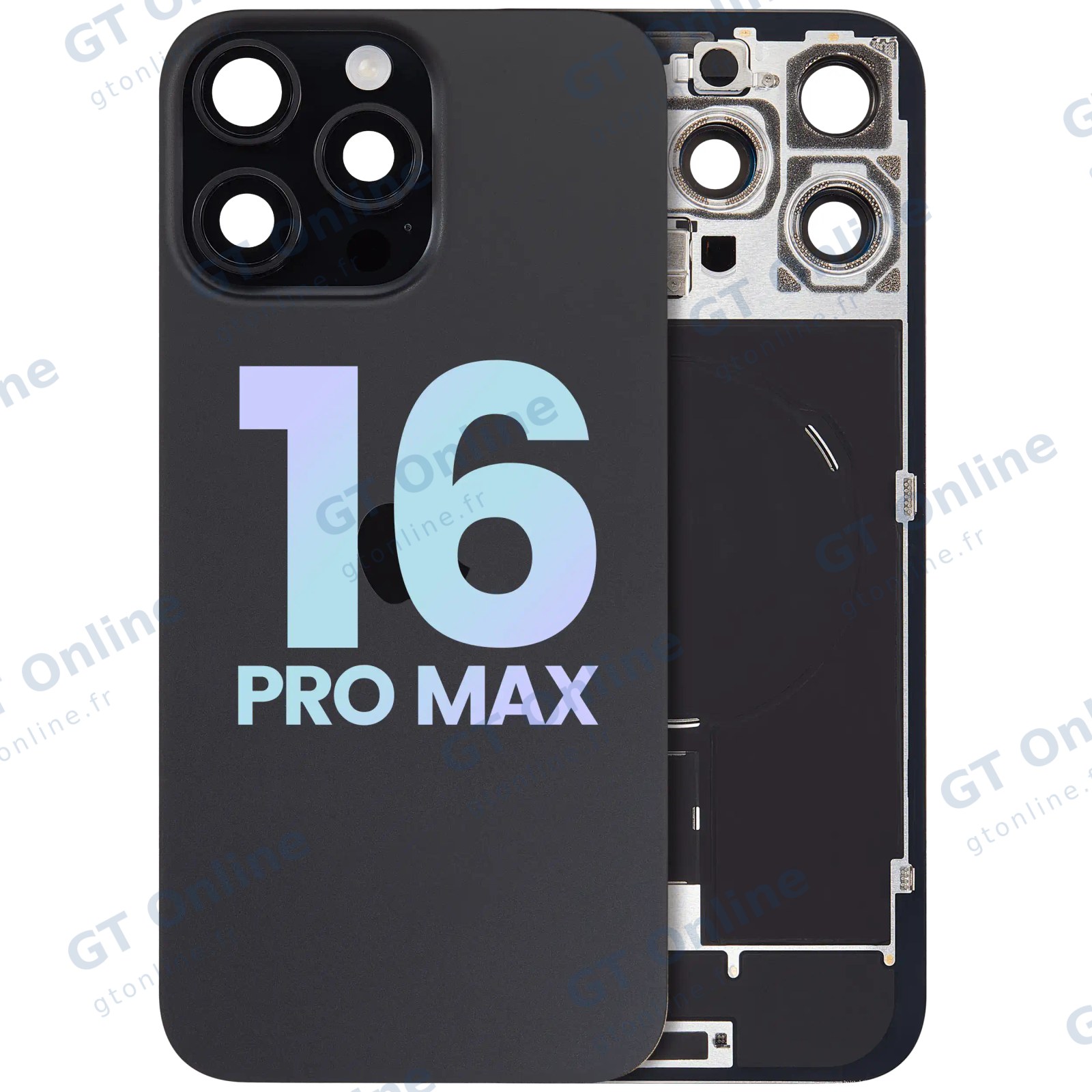 Vitre arrière avec MagSafe, NFC et nappe flash pour Apple iPhone 16 Pro Max (pack service origine, titane noir)