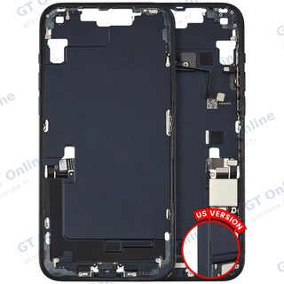 Châssis pour Apple iPhone 14 Plus (version US, origine d'occasion — grade A, minuit) — Châssis central avec connecteur de charge Flex et petites pièces