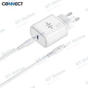 Chargeur Secteur USB-C CONNECT Charge Rapide 25W avec Câble Data Type-C vers Type-C (1m) Blanc