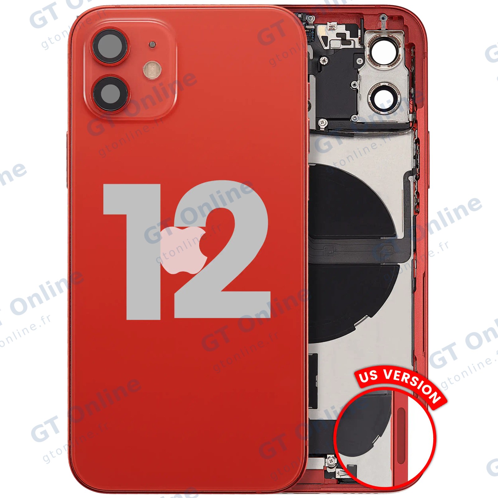Châssis avec nappe de charge et petits composants pour Apple iPhone 12 (version US, origine d'occasion — grade B, rouge)