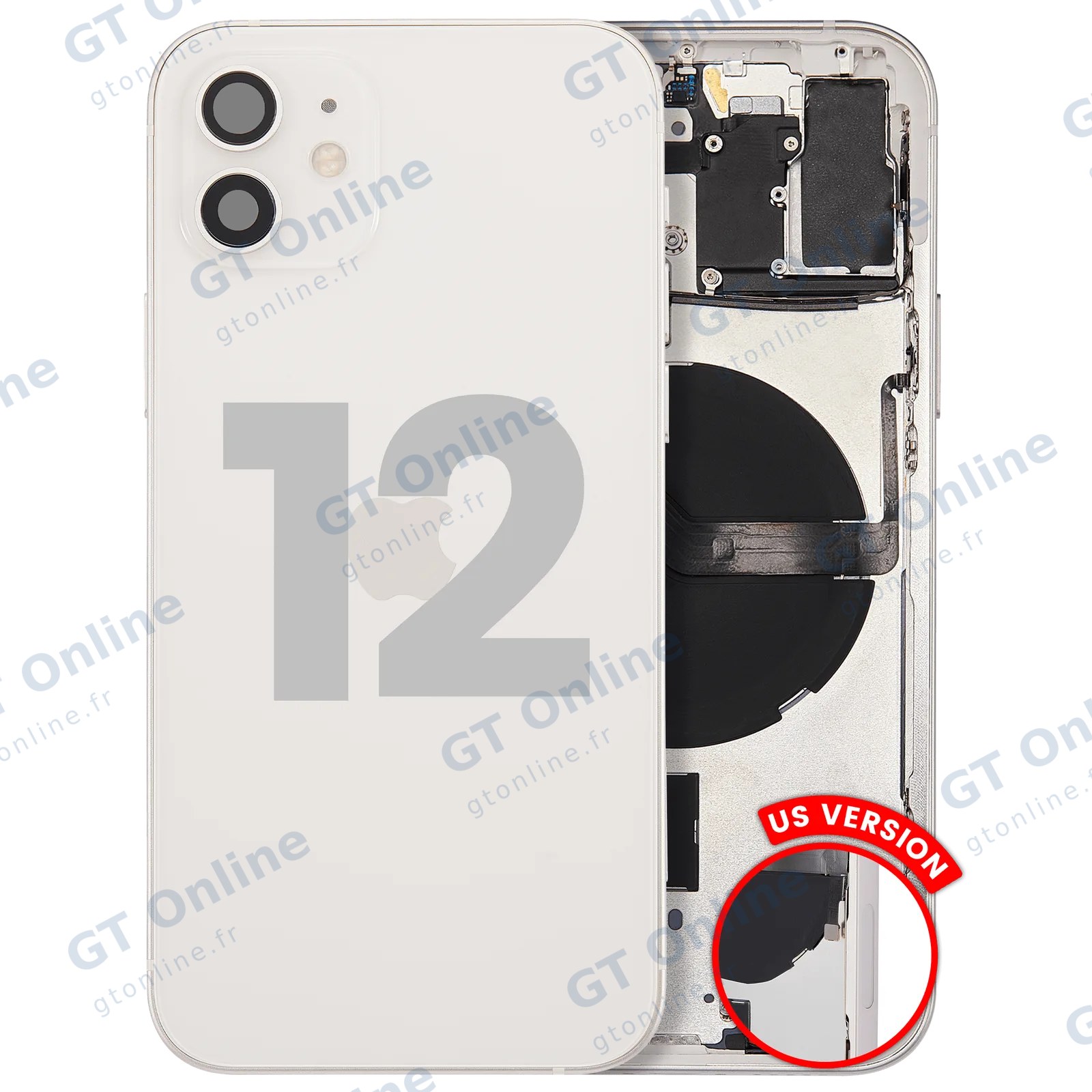 Châssis pour Apple iPhone 12 (version US, origine d'occasion — grade B, blanc)