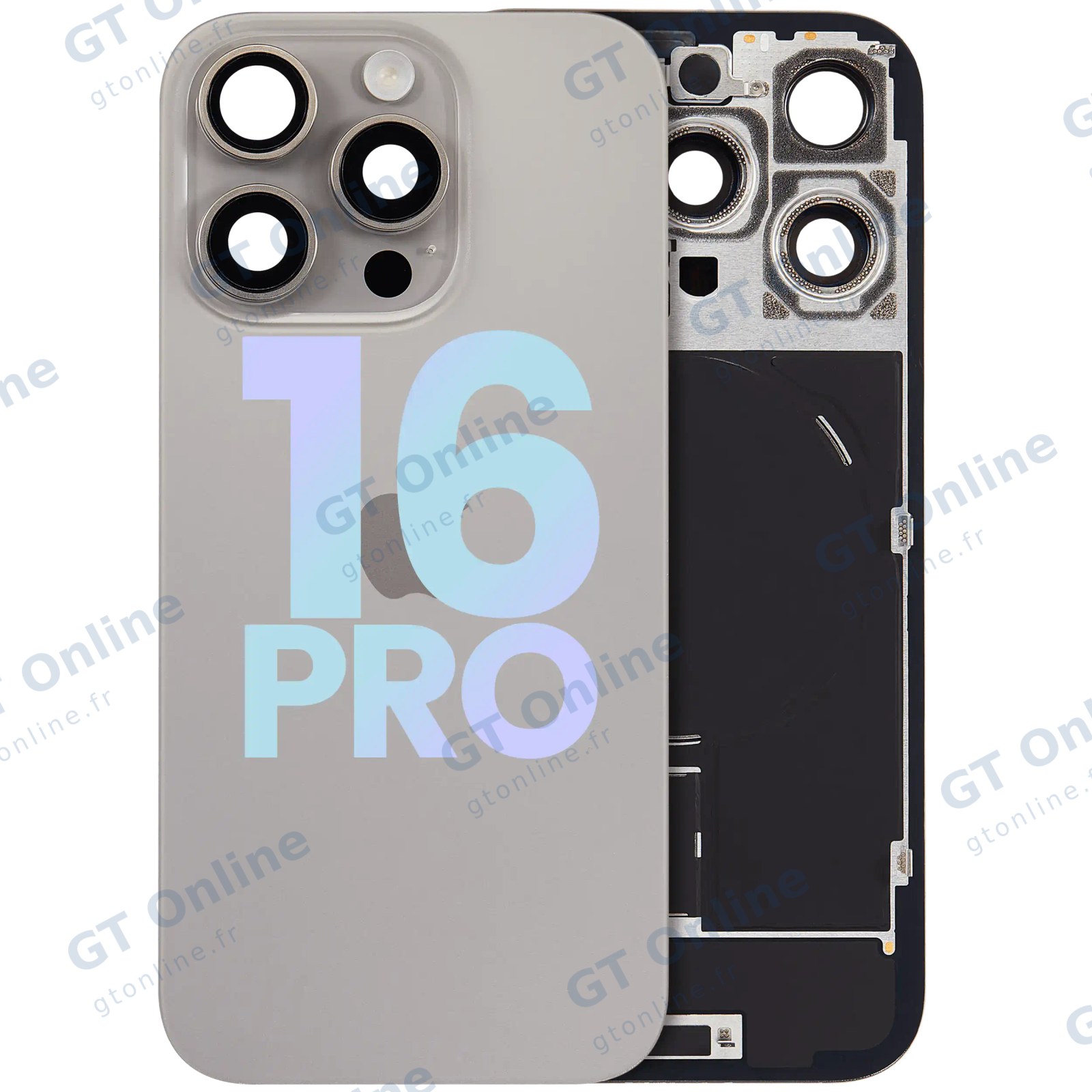 Vitre arrière avec MagSafe, NFC et nappe flash pour Apple iPhone 16 Pro (pack service origine, titane naturel)