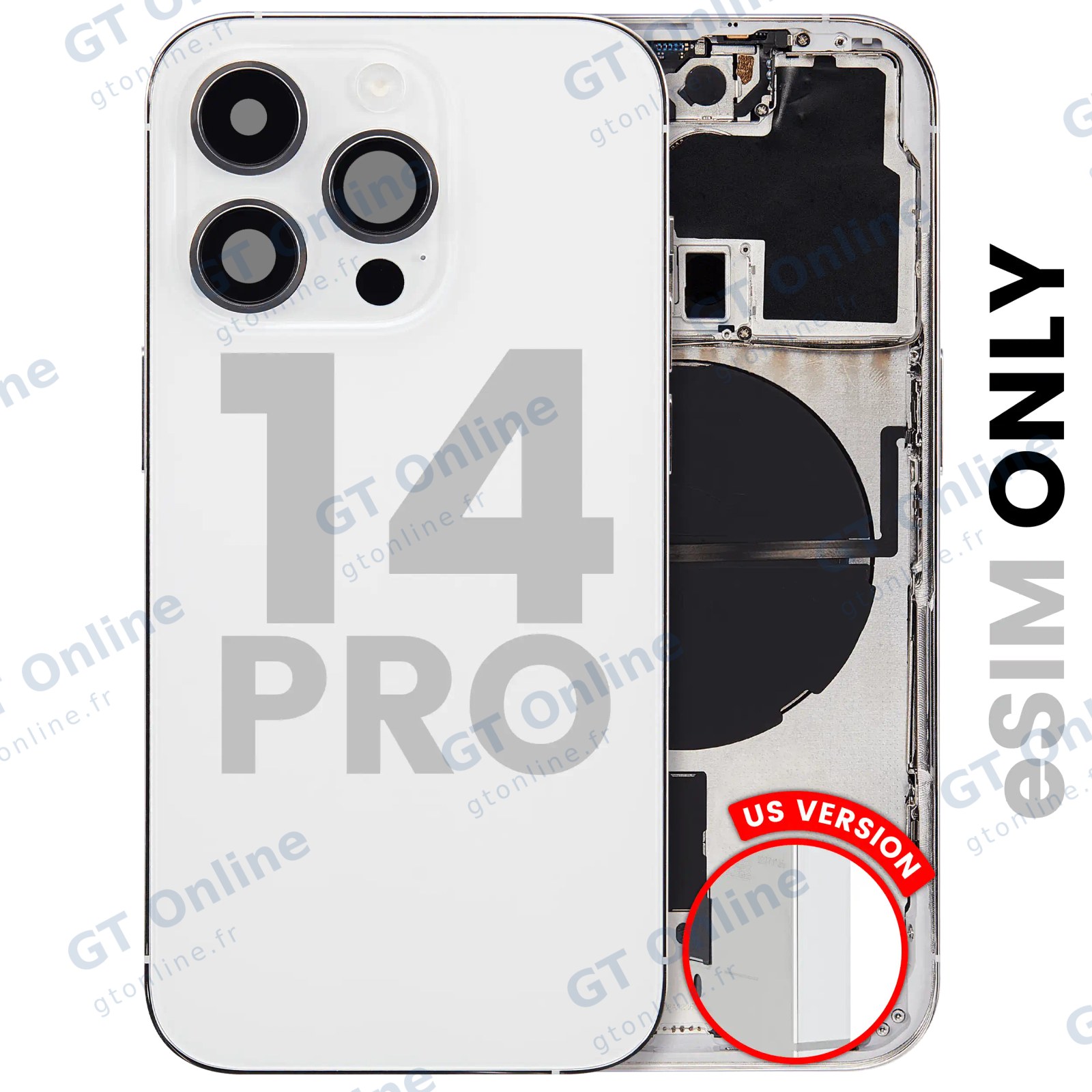 Châssis avec petites pièces pour Apple iPhone 14 Pro (version US eSIM, occasion d’origine — grade B, argent)