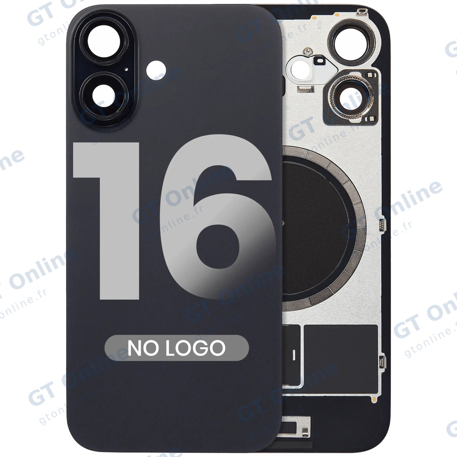 Vitre arrière pour Apple iPhone 16 (sans logo, compatible, noir)
