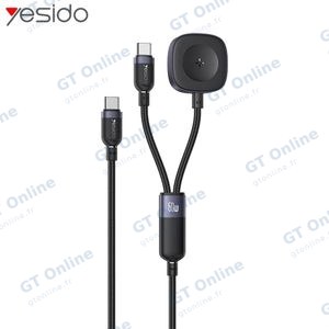 Câble de Charge Yesido CA136C Type-C vers Type-C + Pad de Charge pour Montre Connectée Noir