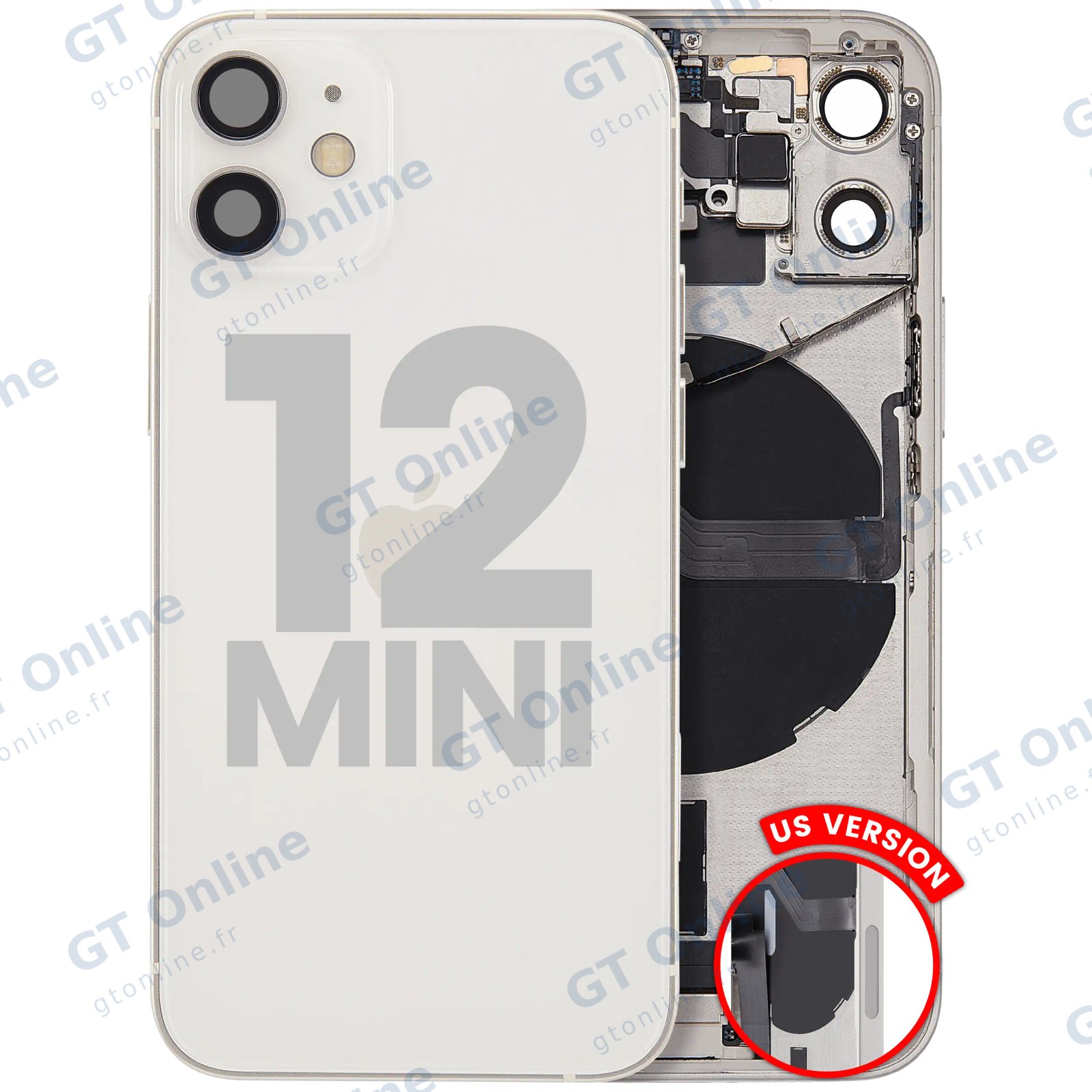 Châssis pour Apple iPhone 12 Mini (version US, origine d'occasion — grade A, blanc)