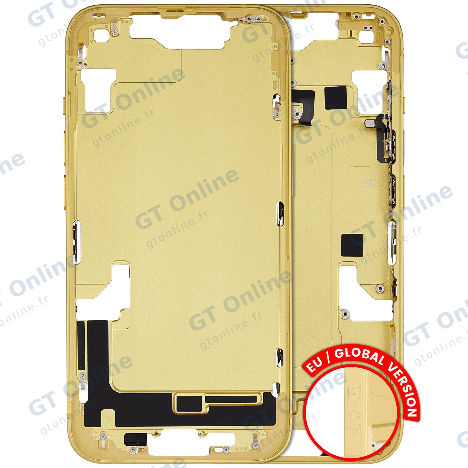 Châssis pour Apple iPhone 14 (version EU, origine d'occasion — grade A, jaune) — Châssis central avec petites pièces
