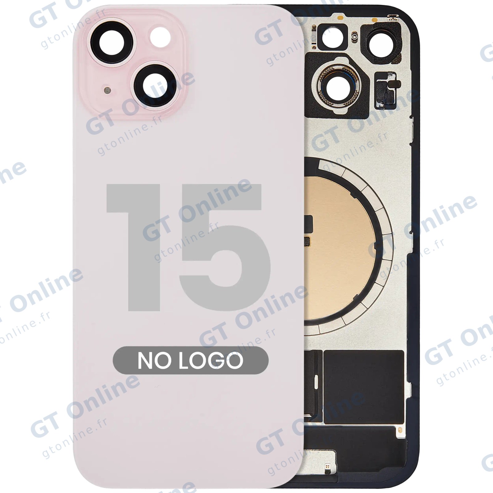 Vitre arrière pour Apple iPhone 15 (sans logo, compatible, rose) — réf. 107183138939
