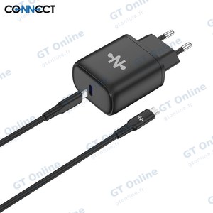 Chargeur Secteur USB-C CONNECT Charge Rapide 25W avec Câble Data Type-C vers Type-C (1m) Noir
