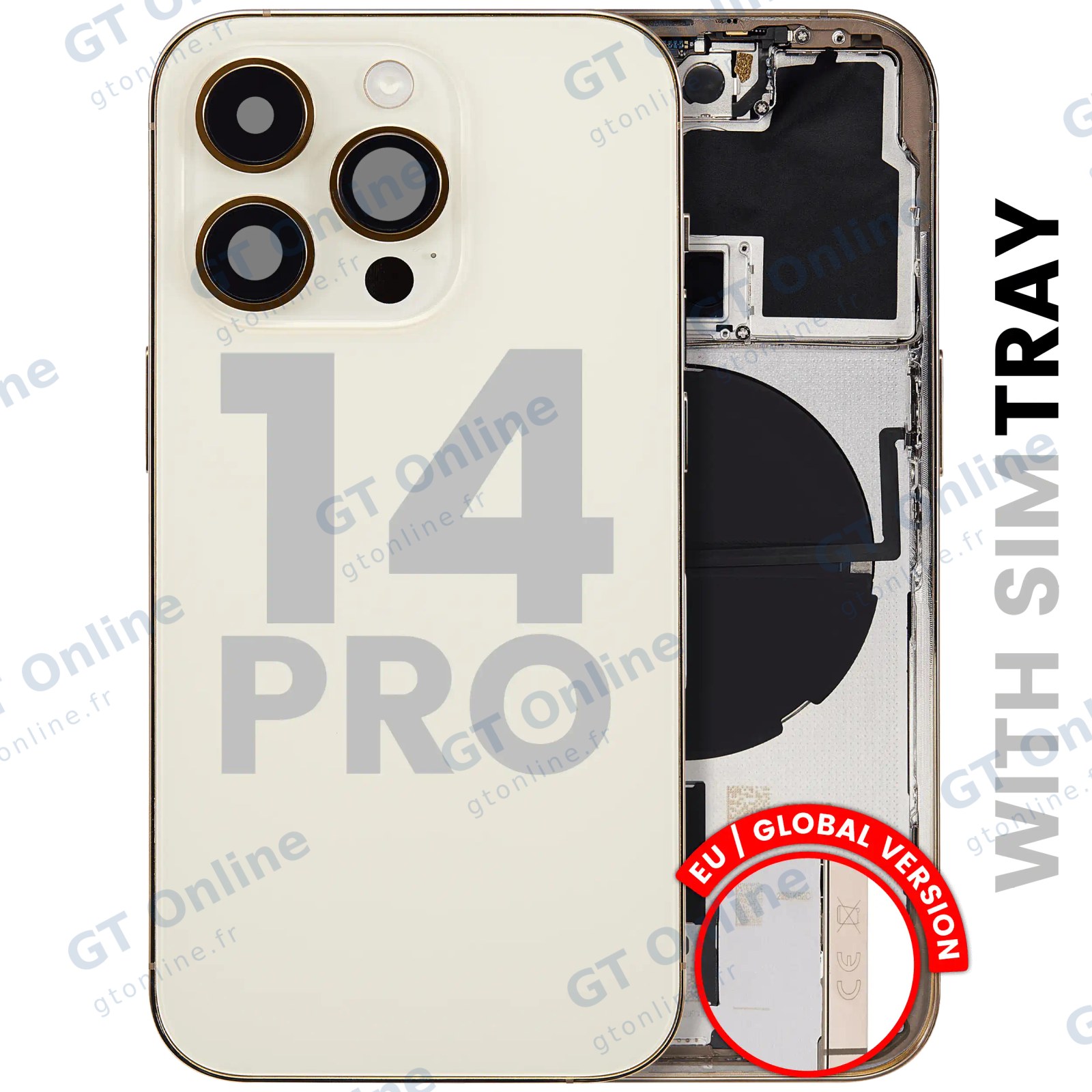 Châssis pour Apple iPhone 14 Pro (version EU, origine d'occasion — grade B, or) — Coque arrière avec petites pièces