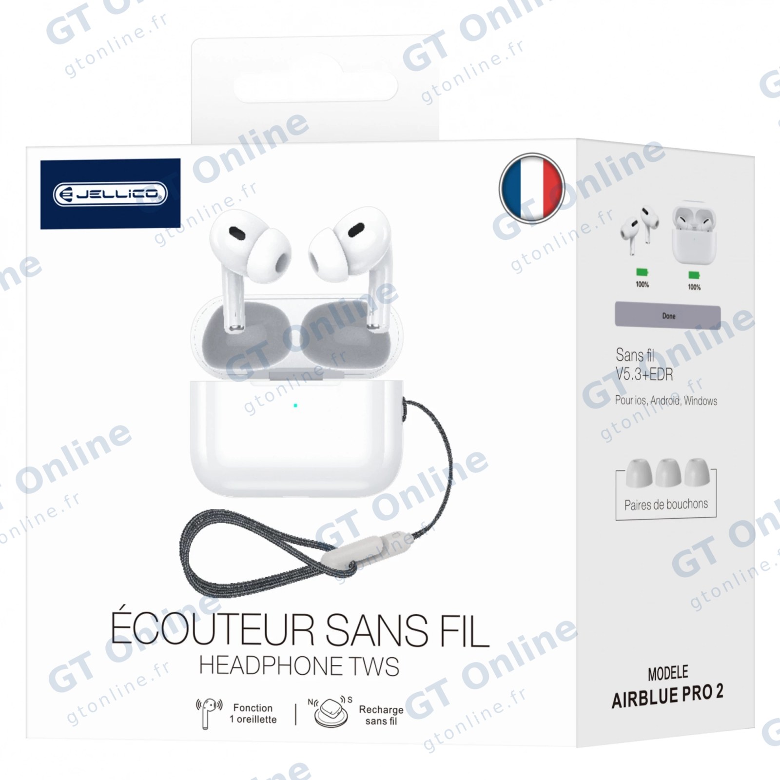 Écouteurs sans fil Bluetooth intra-auriculaires JELLICO AirBlue Pro 2 — blanc