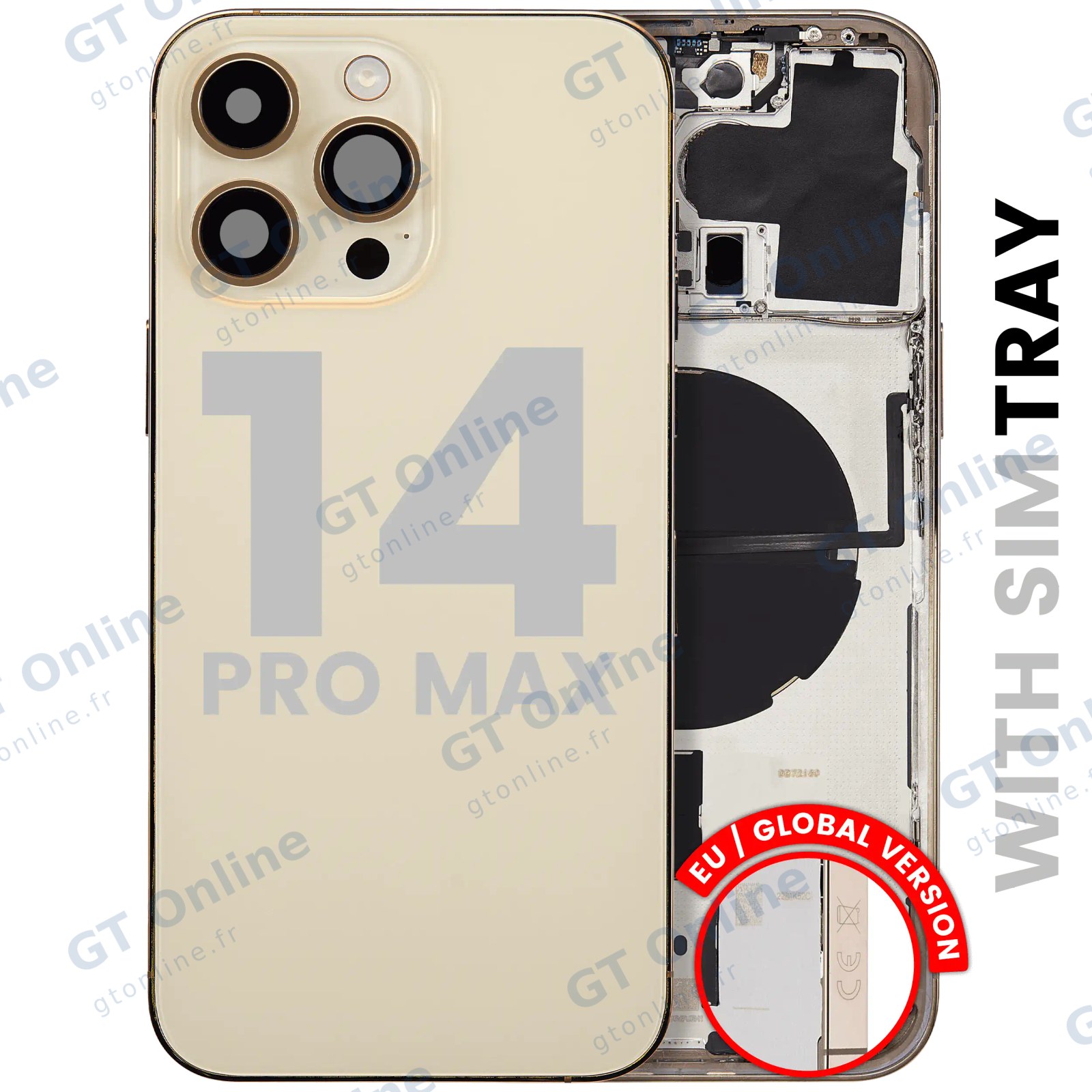 Châssis pour Apple iPhone 14 Pro Max (version EU, origine d'occasion — grade A, or) — Coque arrière avec petites pièces
