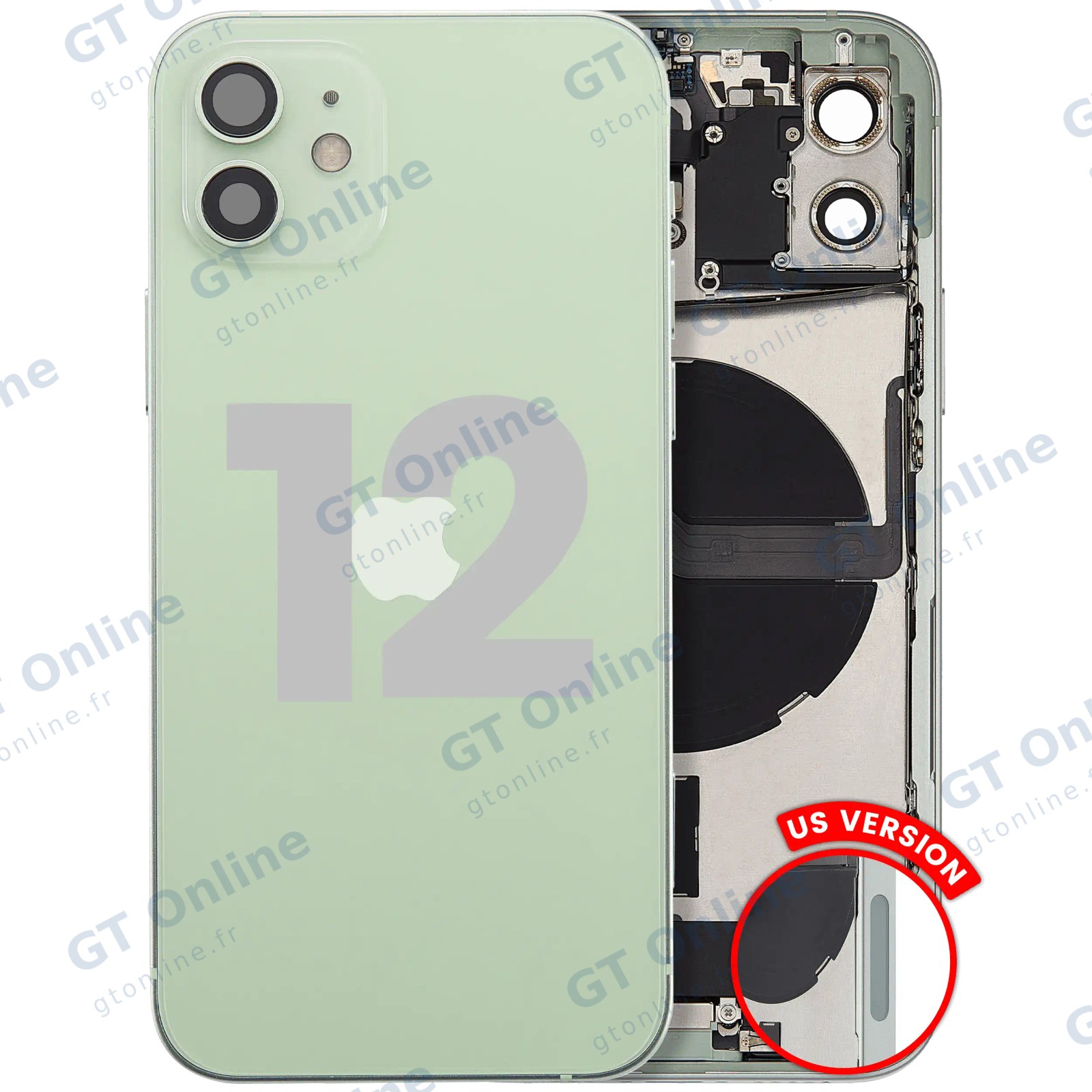 Châssis avec nappe de charge et petits composants pour Apple iPhone 12 (version US, origine d'occasion — grade B, vert)