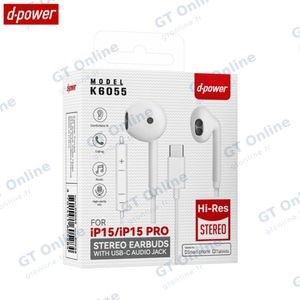 Écouteurs Filaires USB-C d-power K6055 Blanc