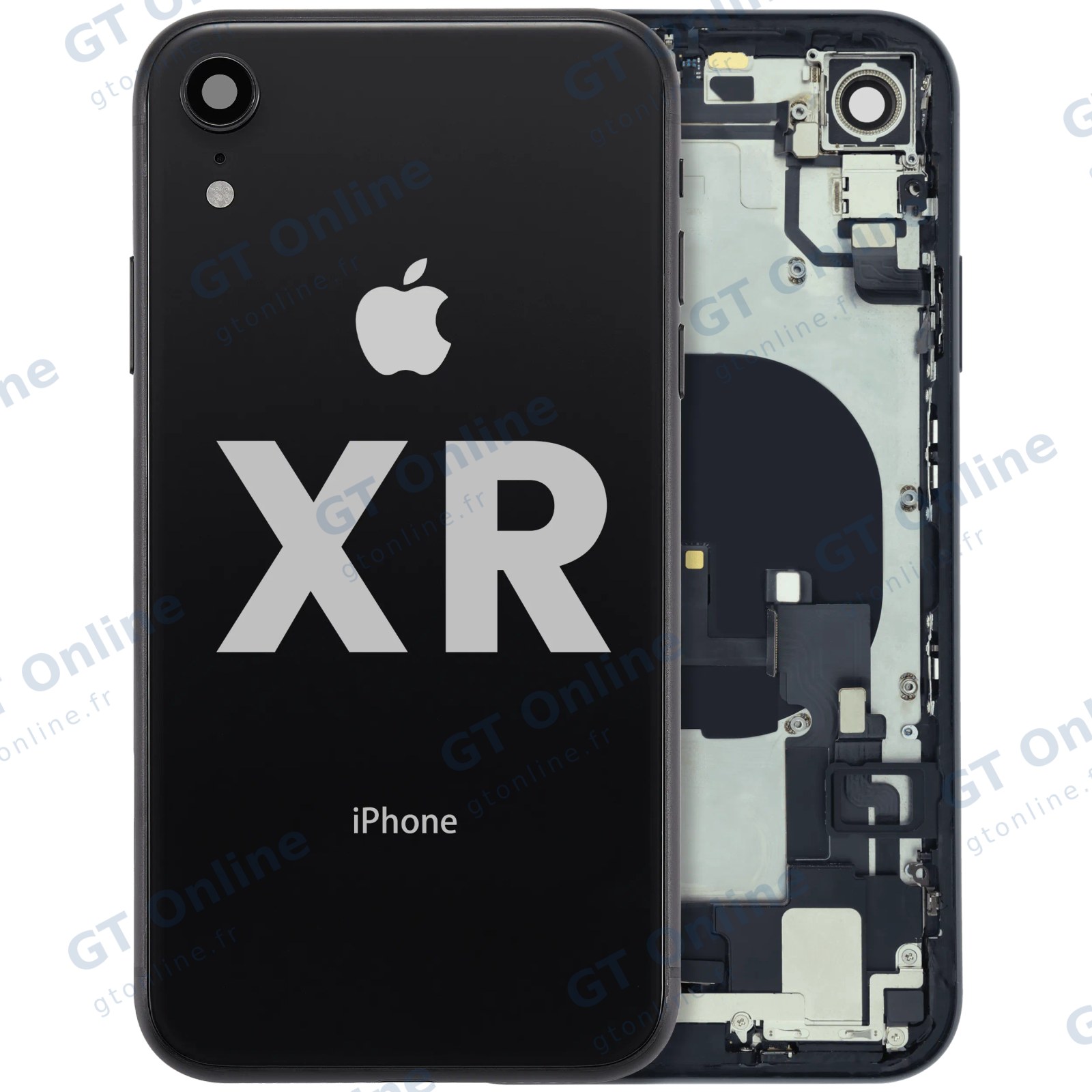 Châssis pour Apple iPhone XR (origine d'occasion — grade B, noir) — Coque arrière avec connecteur de charge Flex and petites pièces Pre-Installed