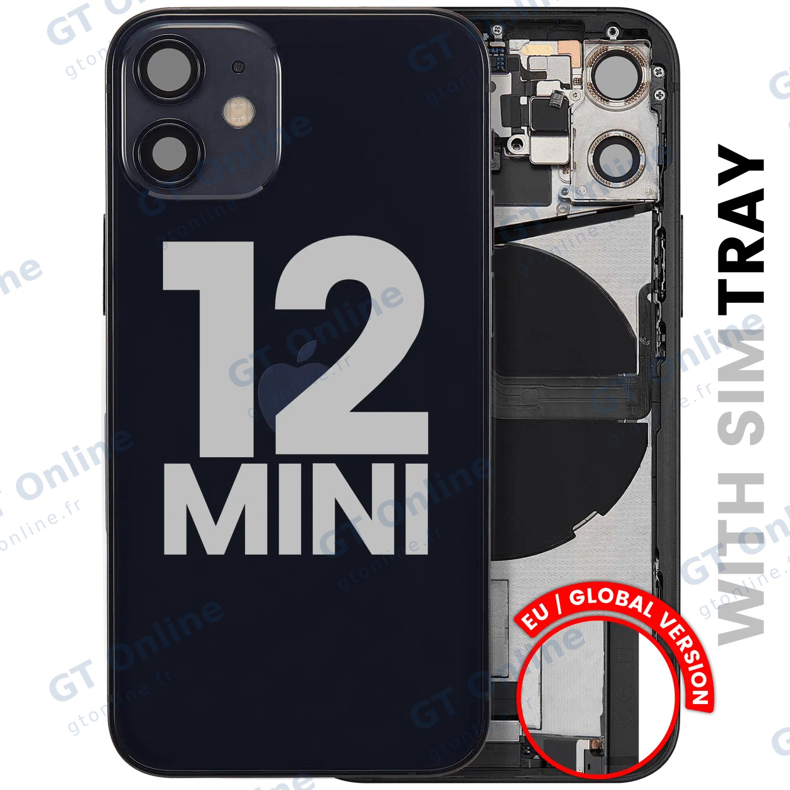 Châssis arrière pour iPhone 12 mini (EU / Global, occasion d’origine, grade A, noir)