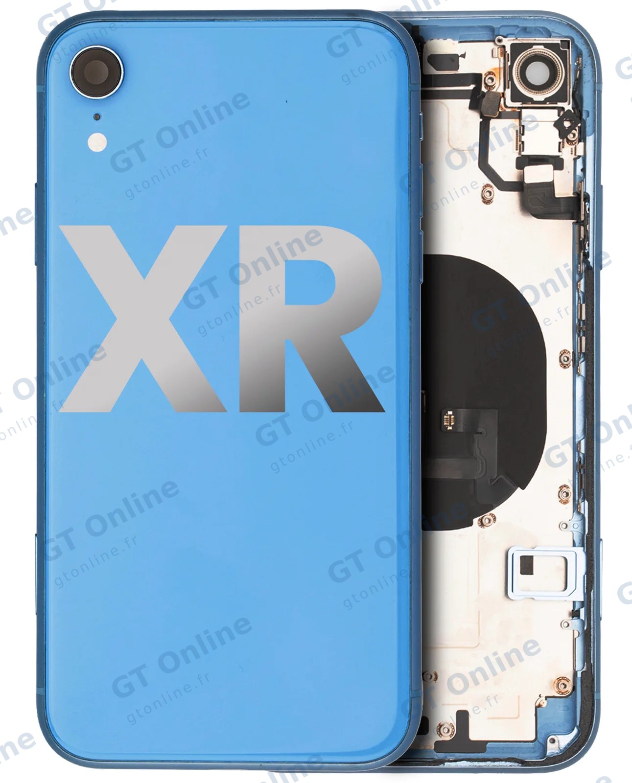 Châssis pour Apple iPhone XR (origine d'occasion — grade B, bleu) — Coque arrière avec petites pièces Pre-Installed