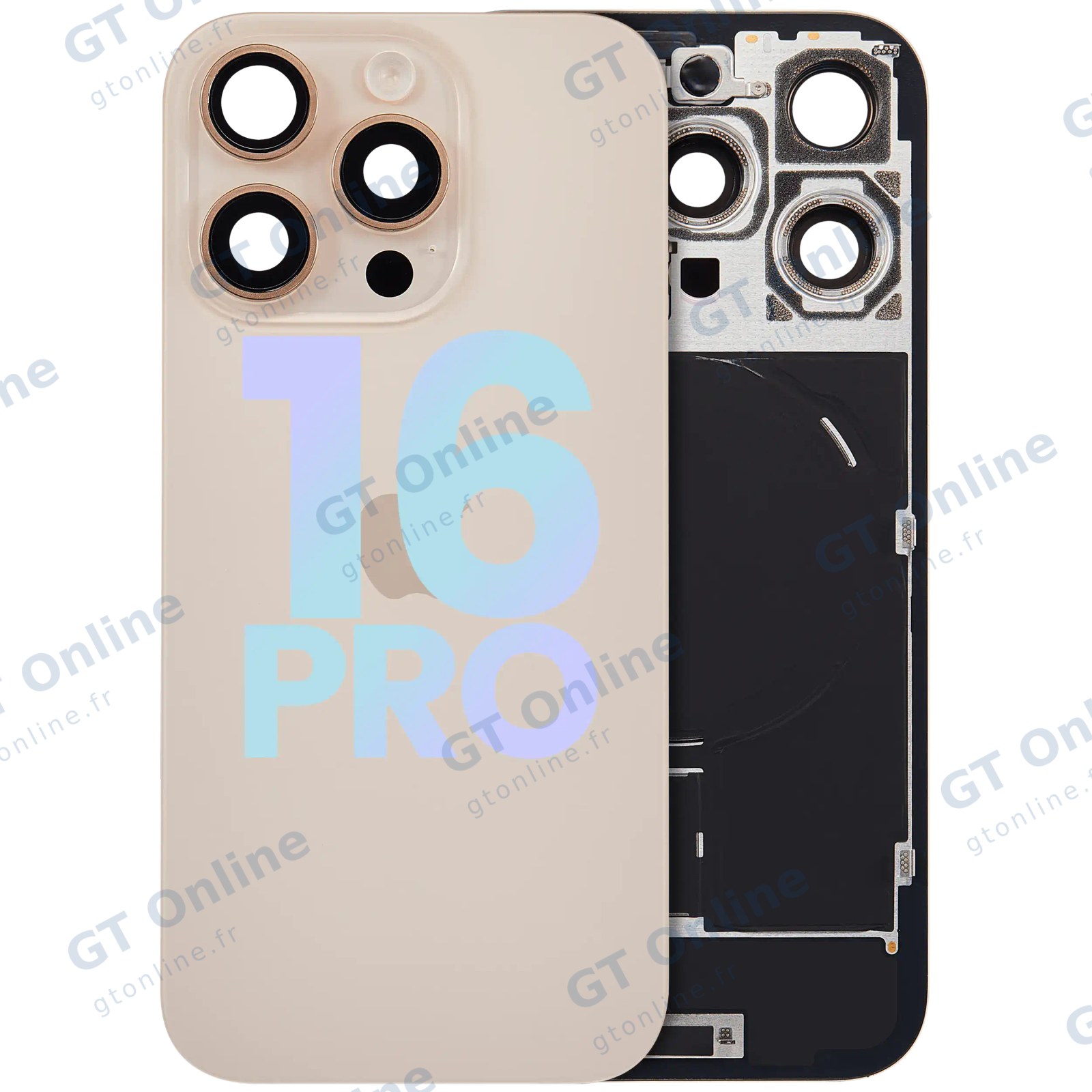 Vitre arrière avec MagSafe, NFC et nappe flash pour Apple iPhone 16 Pro (pack service origine, titane sable)