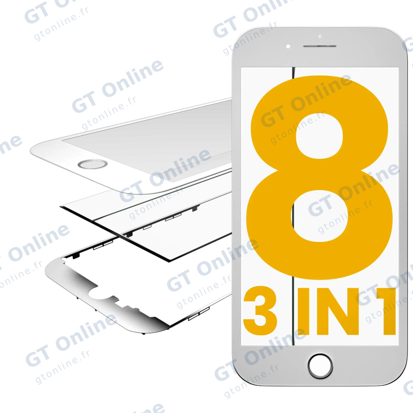 Vitre d’écran avec OCA pour Apple iPhone 8 (OCA Master, lot de 2, blanc)