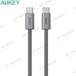 Câble Data USB-C vers USB-C AUKEY CB-DCC062 Câble Tressé 60W 1.8m Gris
