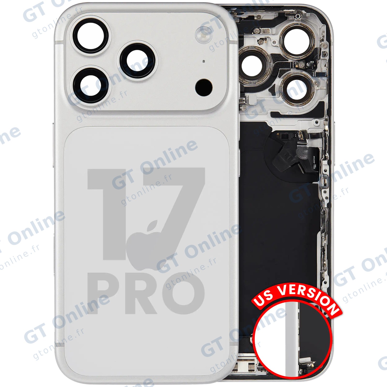 Châssis arrière pour Apple iPhone 17 Pro avec nappe de charge (version US, origine d'occasion — grade A, argent)