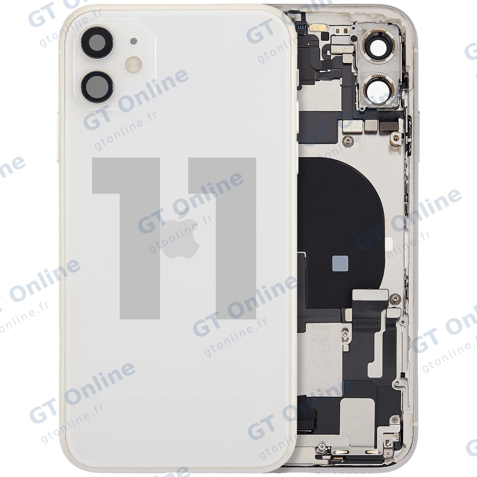 Châssis avec nappe de charge et petits composants pour Apple iPhone 11 (origine d'occasion — grade B, blanc)