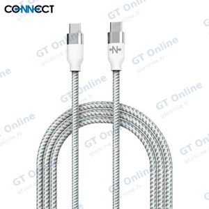 Câble Data USB-C vers USB-C CONNECT MC-CCB7 Nylon Tressé 60W (2m) Blanc