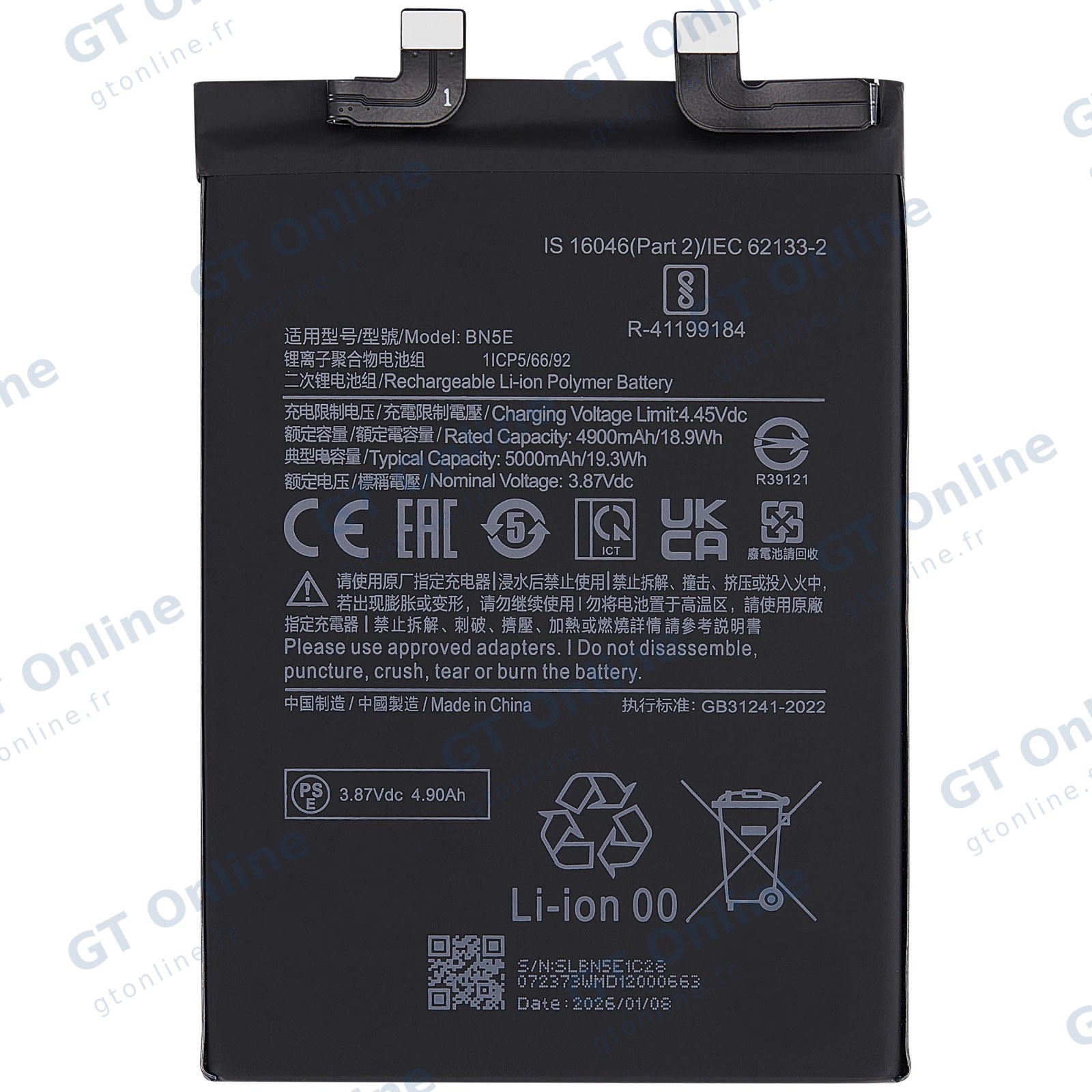 Batterie pour Xiaomi Poco X4 Pro 5G / Xiaomi Redmi Note 11 Pro 5G / Redmi Note 12 Pro 4G / Redmi Note 11E Pro(BN5E)