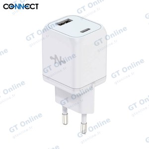 Chargeur Secteur GaN Multi CONNECT MC-CBDAC33W Charge Rapide 33W (USB + Type-C) Blanc