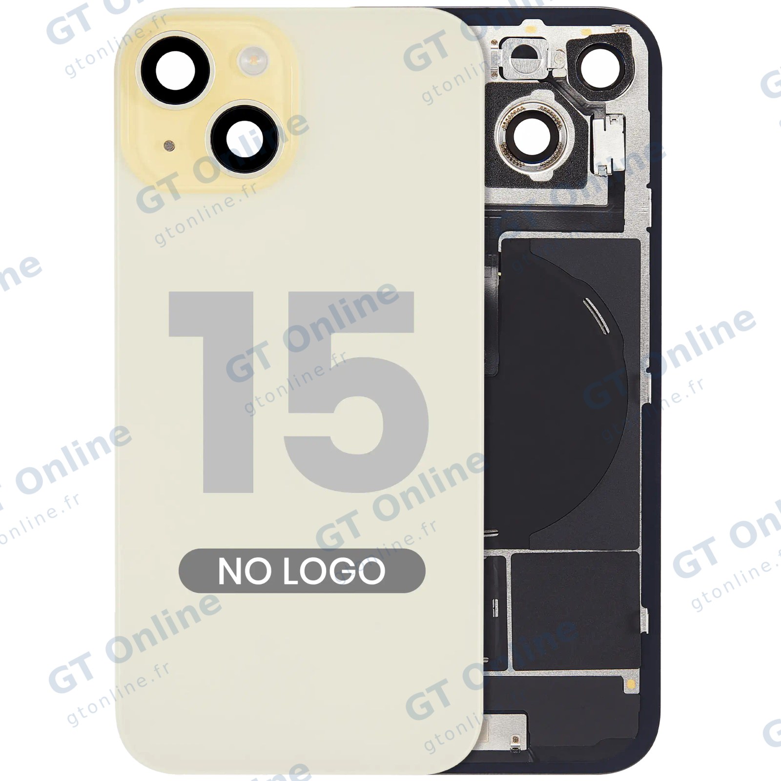 Vitre arrière pour Apple iPhone 15 (sans logo, compatible, jaune) — réf. 107082130559