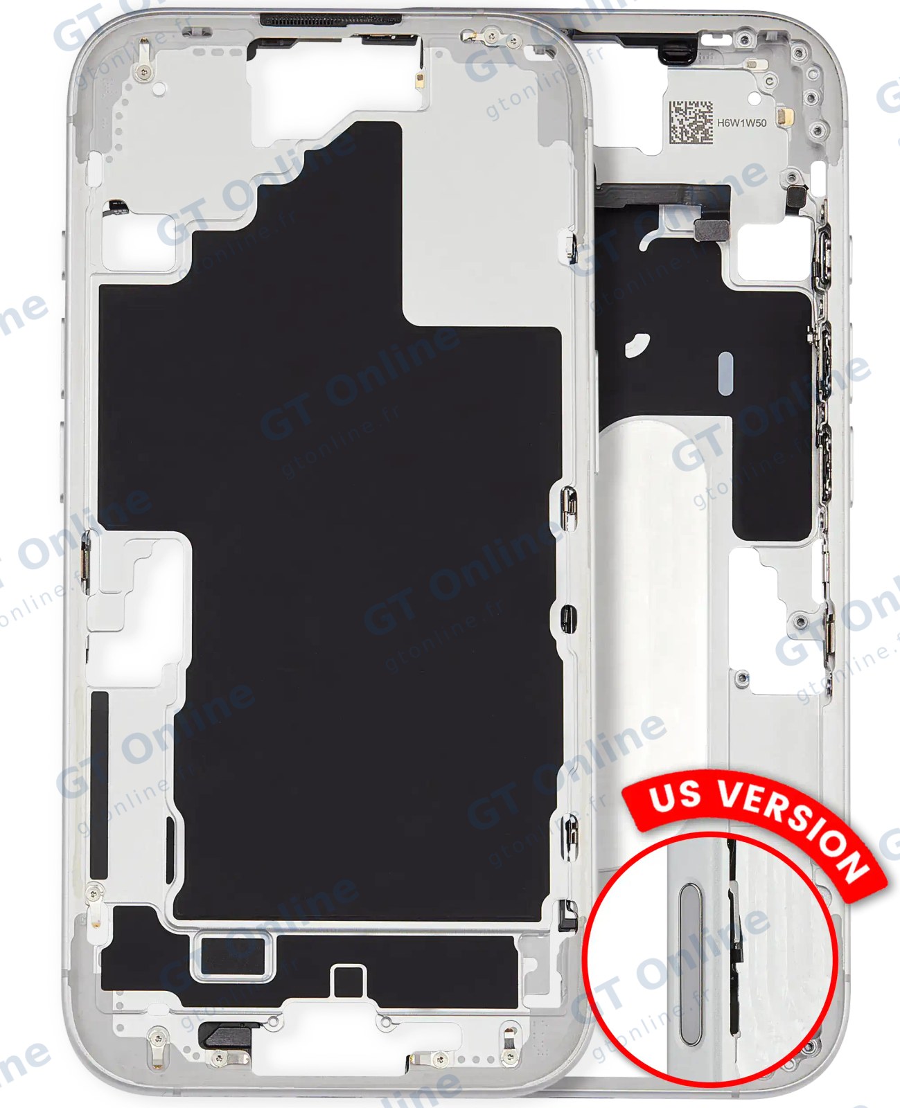 Châssis pour Apple iPhone 16 (version US, origine d'occasion — grade A, blanc) — Châssis central avec petites pièces