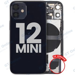 Châssis pour Apple iPhone 12 Mini (version US, origine d'occasion — grade A, noir) — Coque arrière avec petites pièces