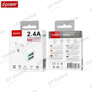 Chargeur Allume-Cigare d-power J8503 2x USB Blanc