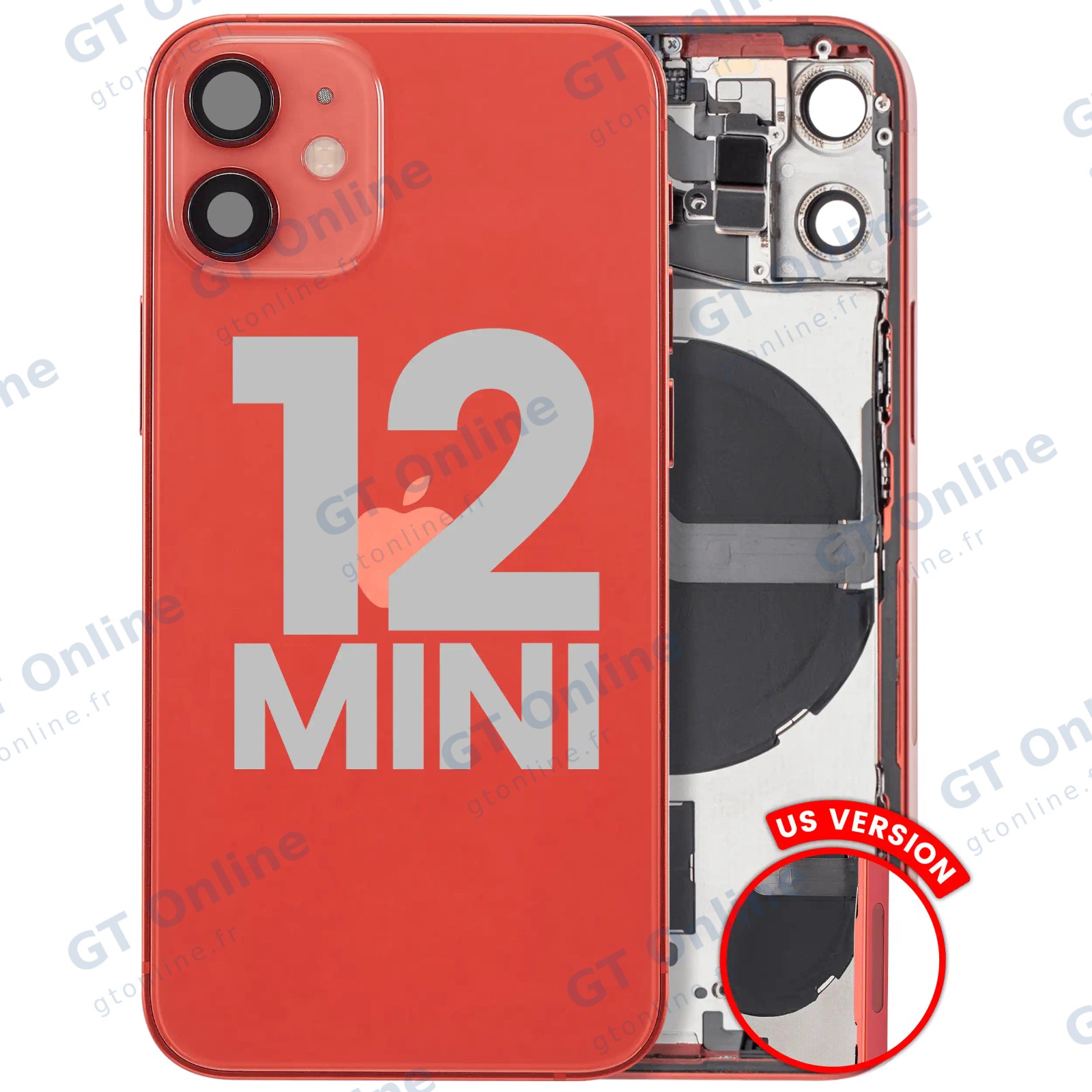 Châssis pour Apple iPhone 12 Mini (version US, origine d'occasion — grade B, rouge)