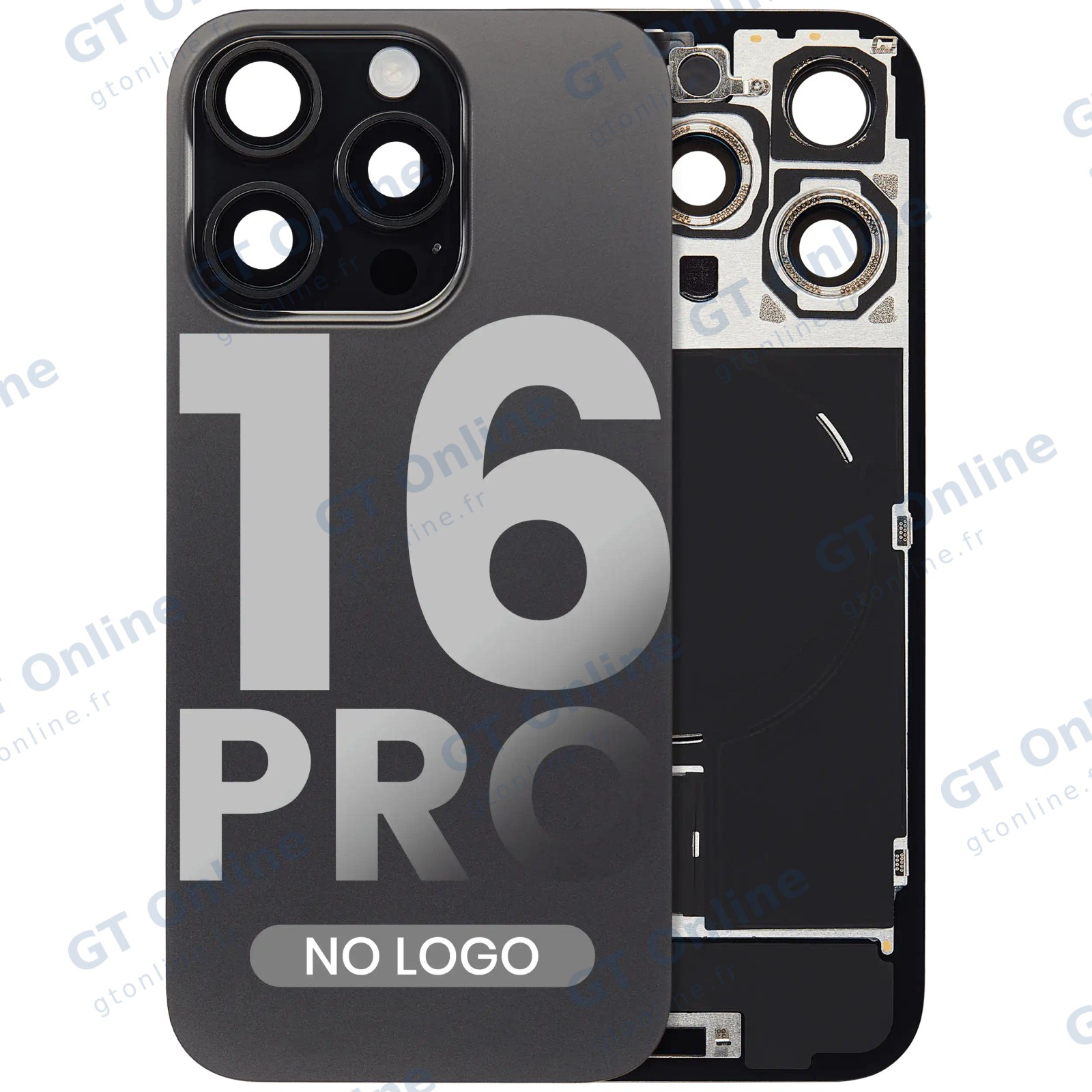 Vitre arrière pour Apple iPhone 16 Pro (sans logo, compatible, titane noir) — réf. 107082113896