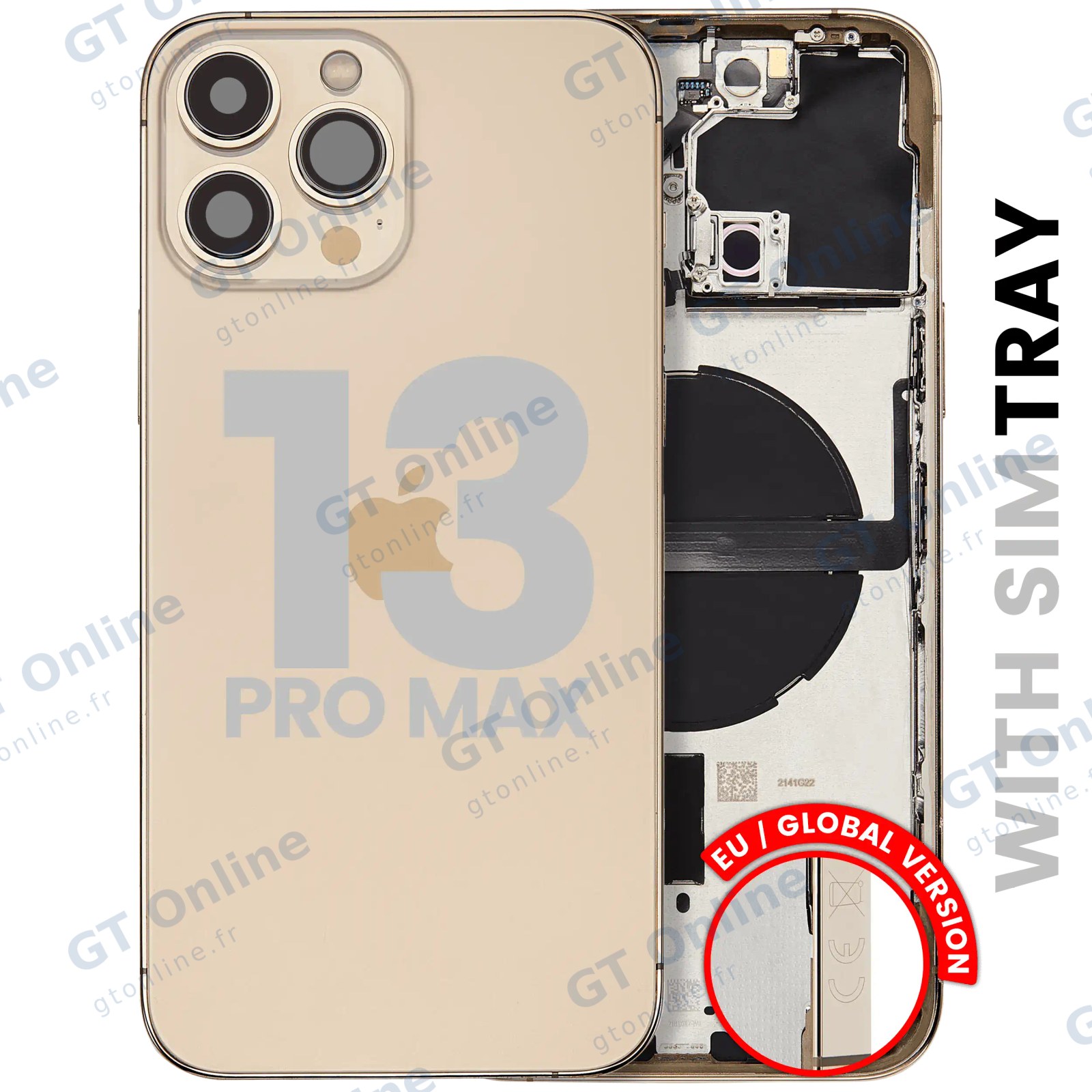 Châssis pour Apple iPhone 13 Pro Max (version EU, origine d'occasion — grade B, or) — Coque arrière avec petites pièces