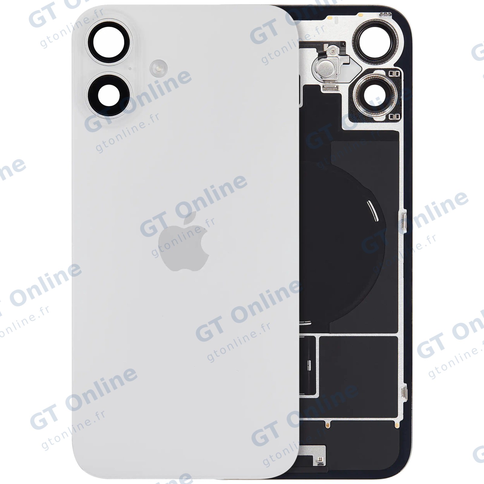 Vitre arrière avec MagSafe, NFC et nappe flash pour Apple iPhone 16 plus (UK / EU Version, origine, blanc)