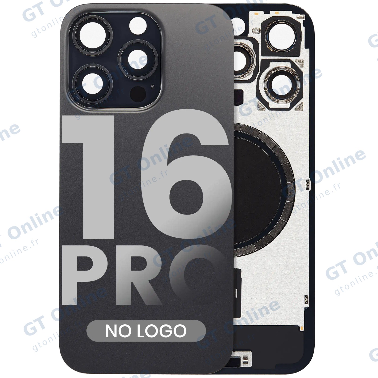Vitre arrière pour Apple iPhone 16 Pro (sans logo, compatible, titane noir) — réf. 107082546333
