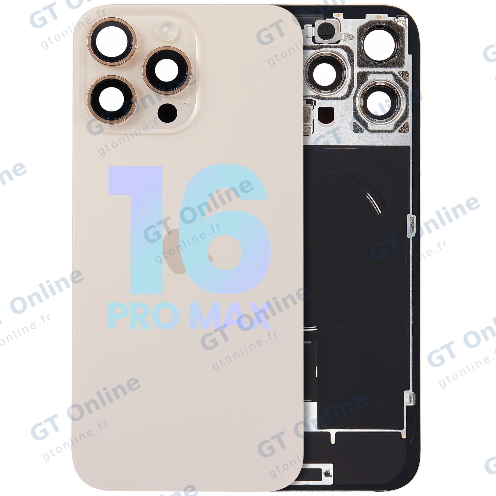 Vitre arrière avec MagSafe, NFC et nappe flash pour Apple iPhone 16 Pro Max (pack service origine, titane sable)