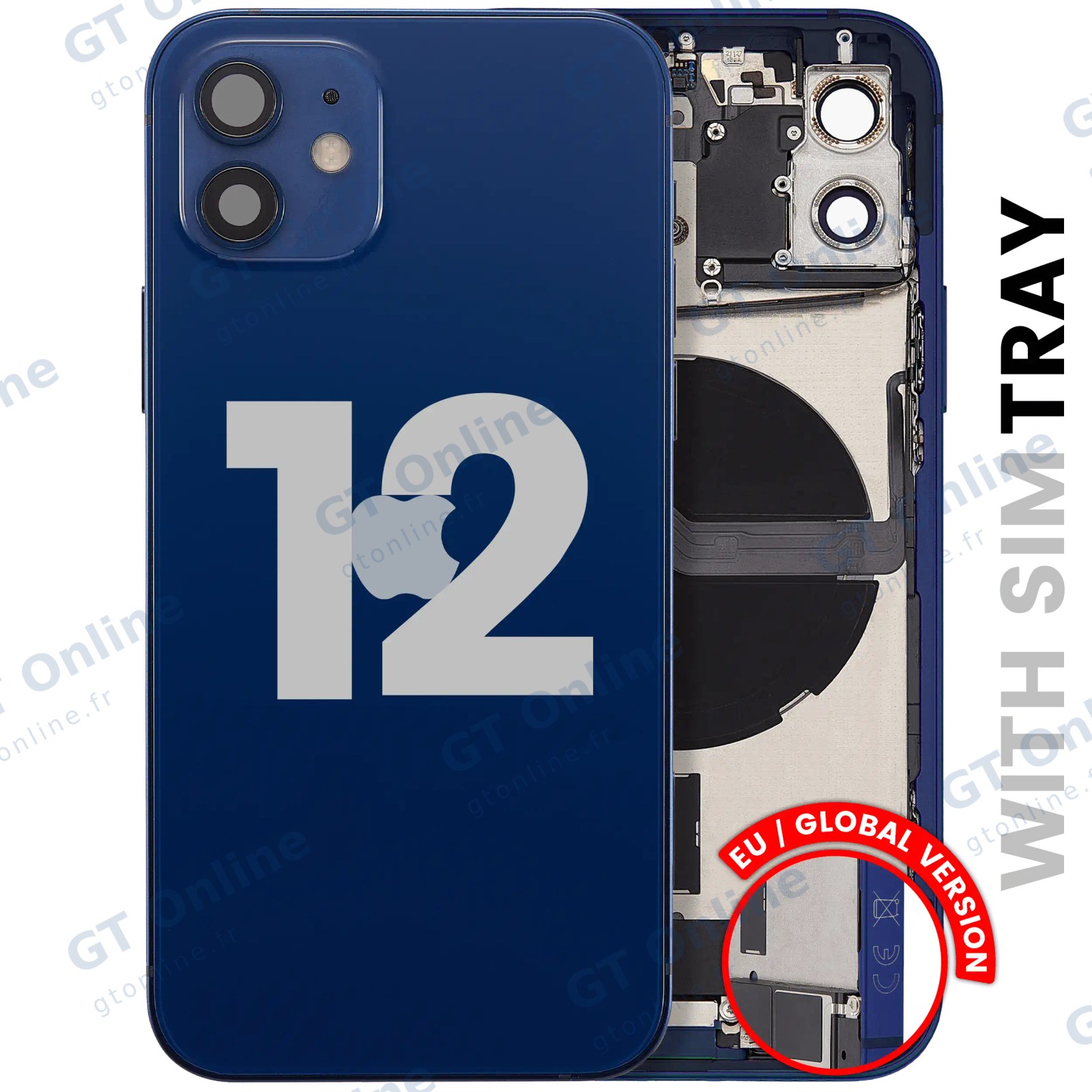 Châssis avec nappe de charge et petits composants pour Apple iPhone 12 (version EU, origine d'occasion — grade B, bleu)
