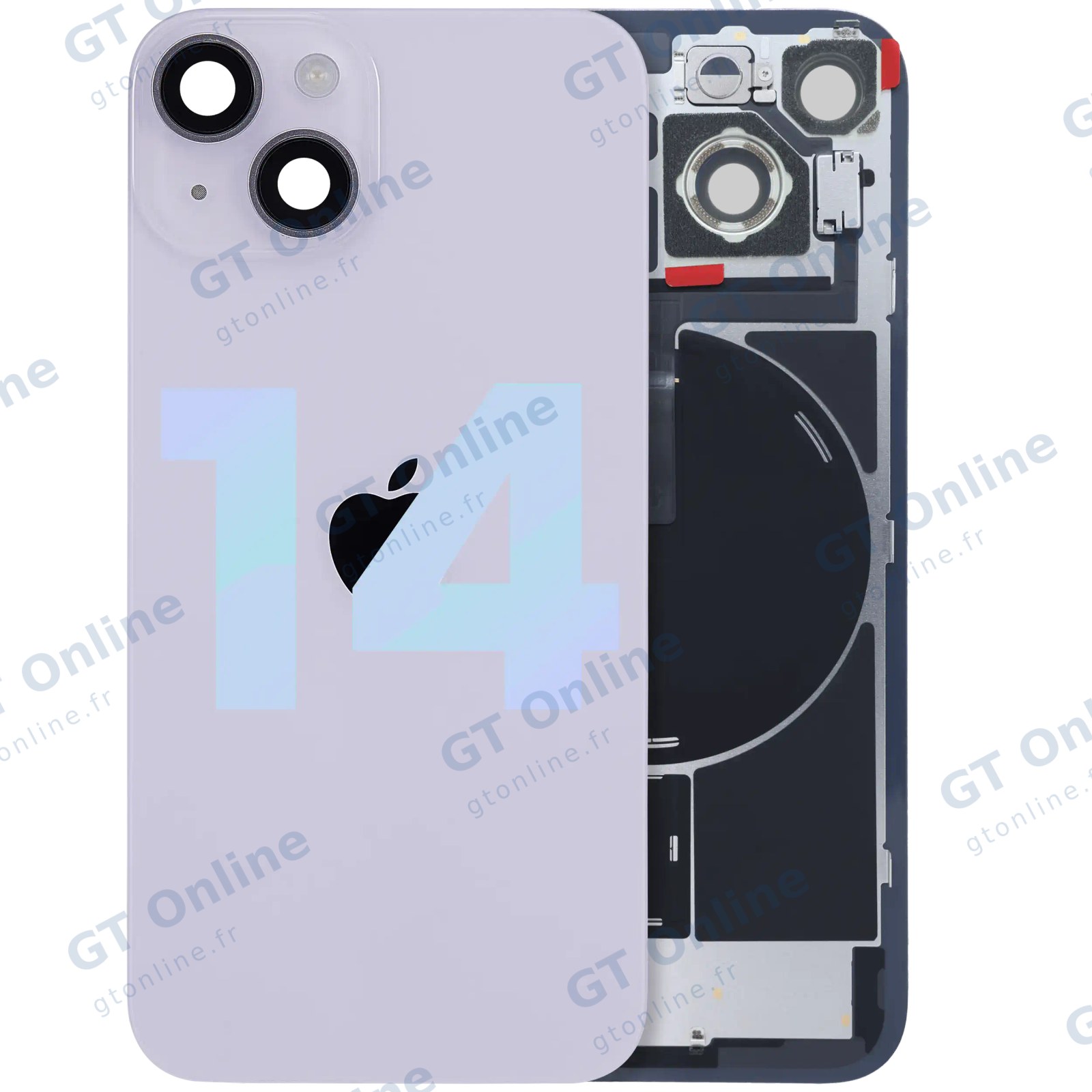 Vitre arrière avec MagSafe, NFC et nappe flash pour Apple iPhone 14 (origine, violet)