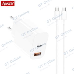 Chargeur Secteur Multi d-power avec Câble USB-C vers USB-C J8268 20W Blanc