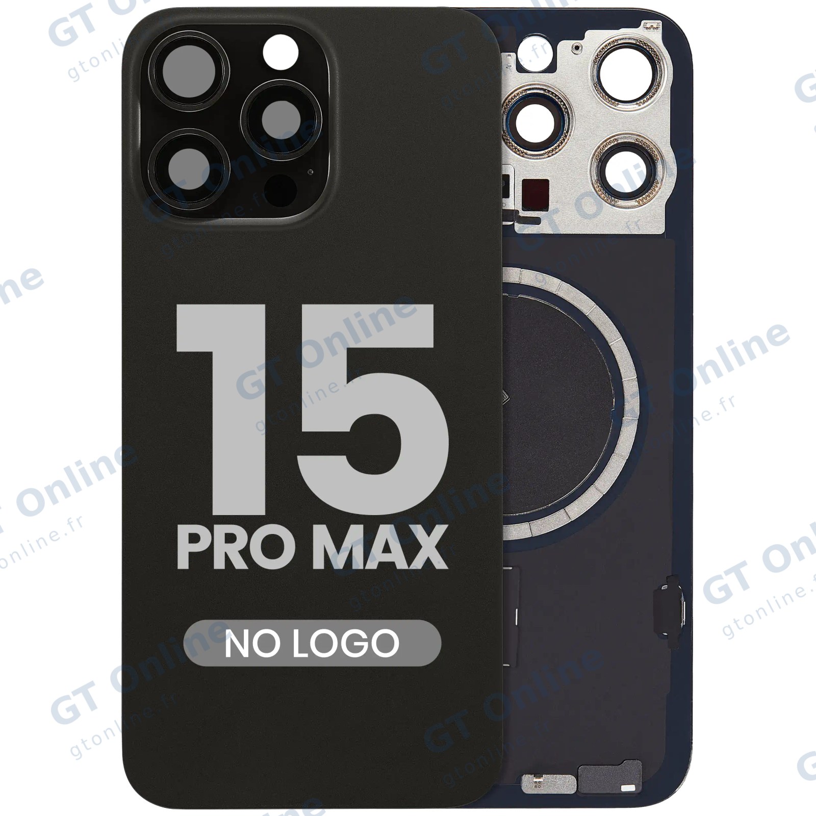 Vitre arrière pour Apple iPhone 15 Pro Max (sans logo, compatible, titane noir) — réf. 107183138950