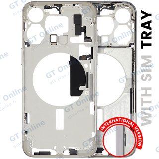 Châssis pour Apple iPhone 15 Pro Max (version EU, origine d'occasion — grade A, White Titanium) — Châssis central avec petites pièces