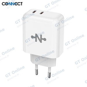 Chargeur Secteur GaN CONNECT MC-CBDC45W (2x Type-C) 45W Blanc