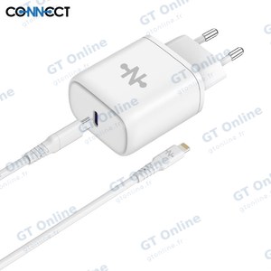 Chargeur Secteur USB-C CONNECT Charge Rapide 25W avec Câble Data Type-C vers Lightning (1m) Blanc