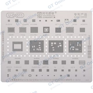 Pochoir de rebillage BGA U-QSD11 pour Samsung Galaxy S23 (SM6450 / SM8550 / SM8650)