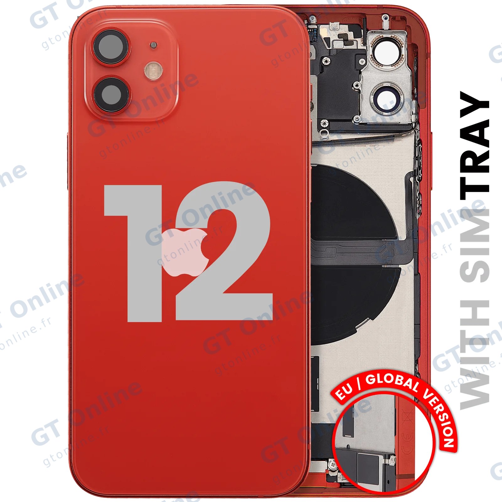 Châssis avec nappe de charge et petits composants pour Apple iPhone 12 (version EU, origine d'occasion — grade A, rouge)